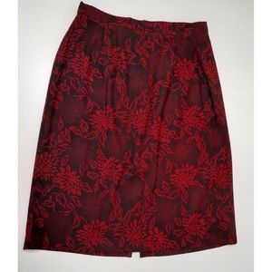 Sag Harbor Vintage Women's Red & Black Velour Feel Floral Skirt Size 12 - Exc!